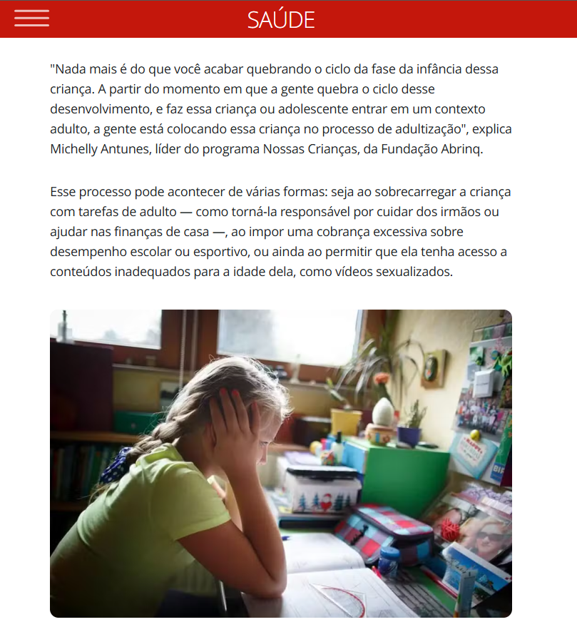 Notícia sobre telas