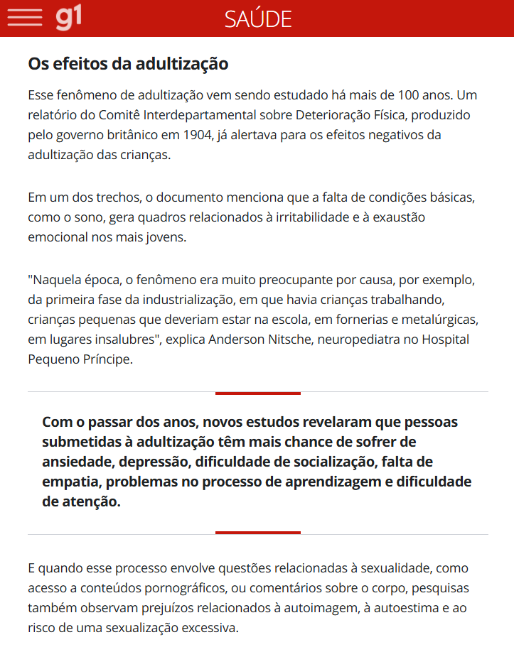 Notícia sobre telas